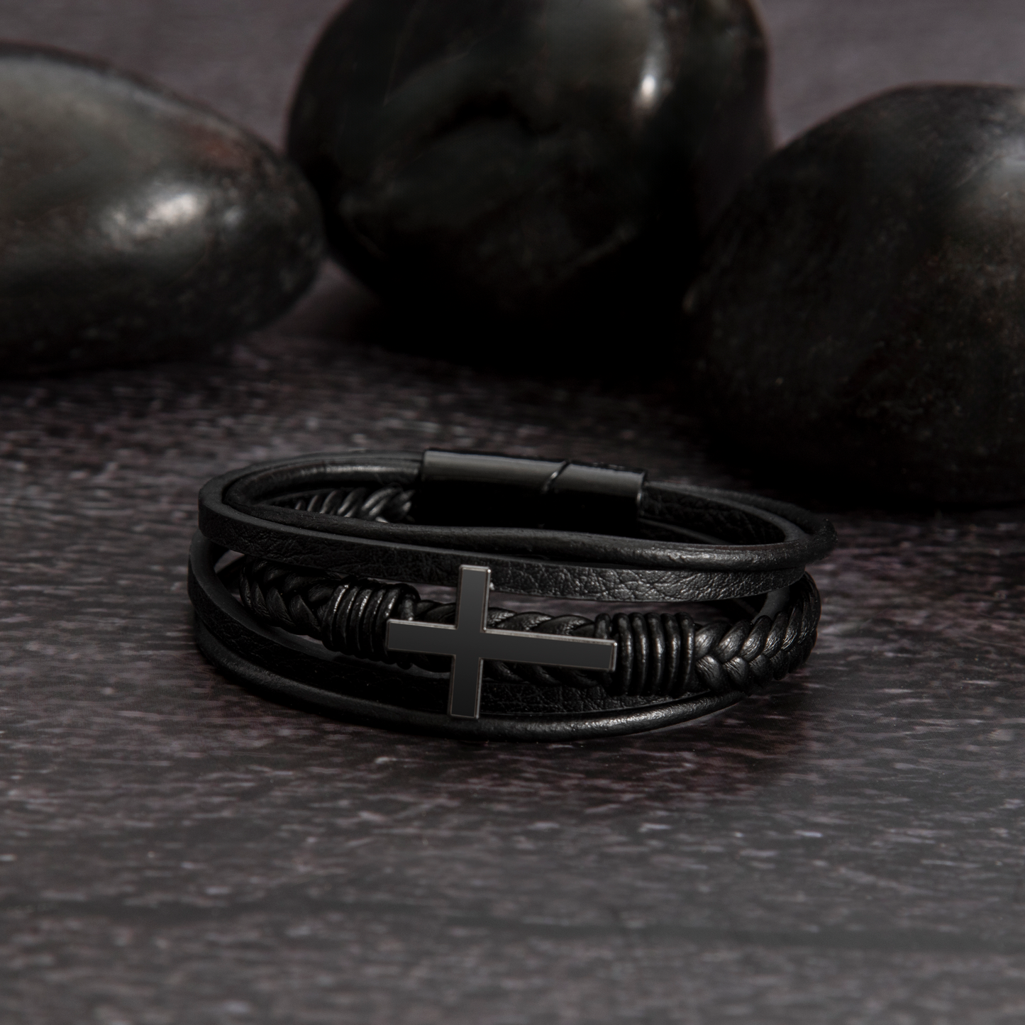 Son Men's Cross Leather Bracelet