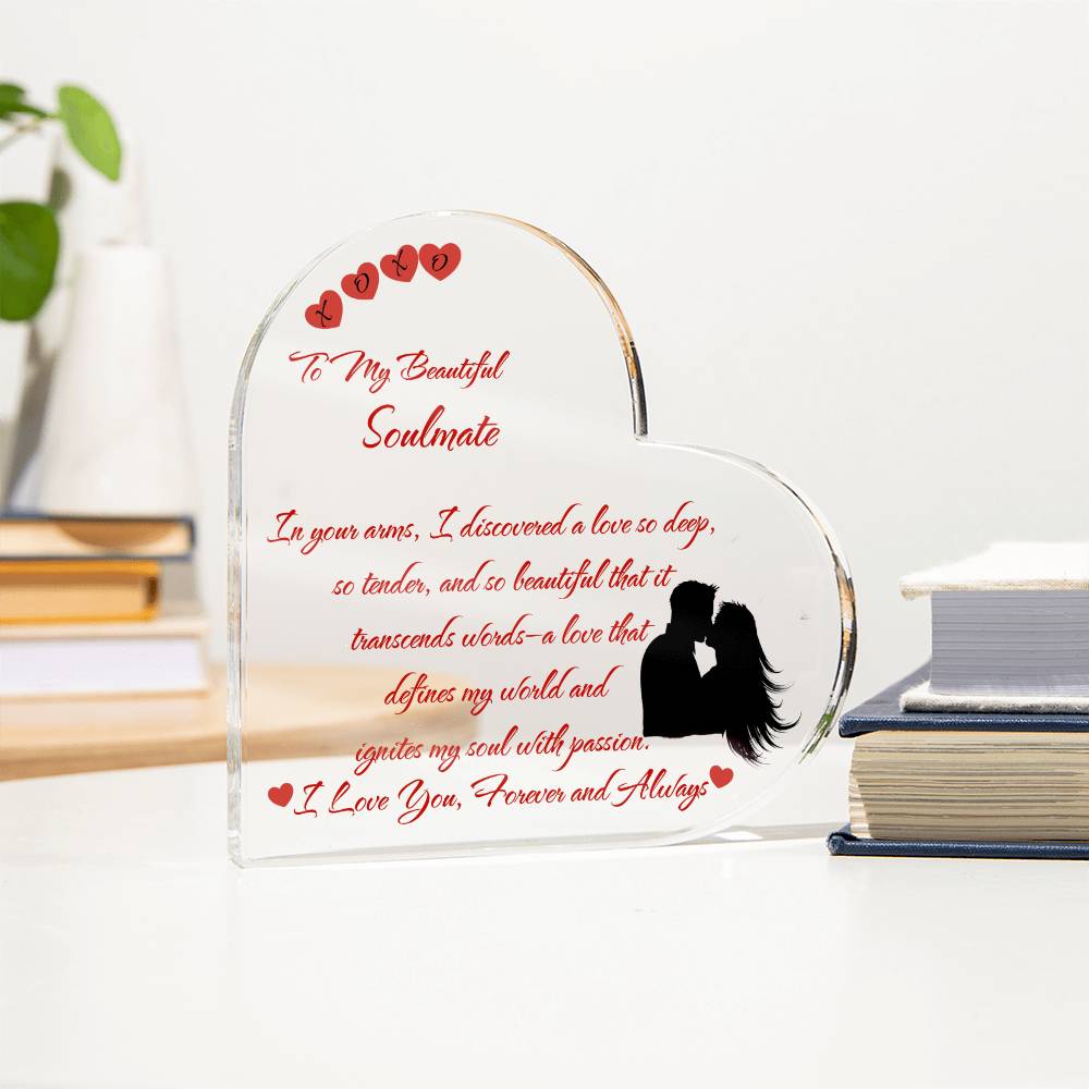 Soulmate Printed Heart Shaped Acrylic Plaque