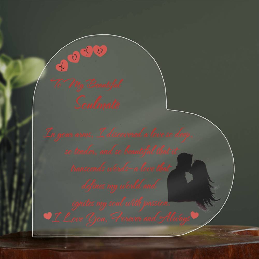 Soulmate Printed Heart Shaped Acrylic Plaque